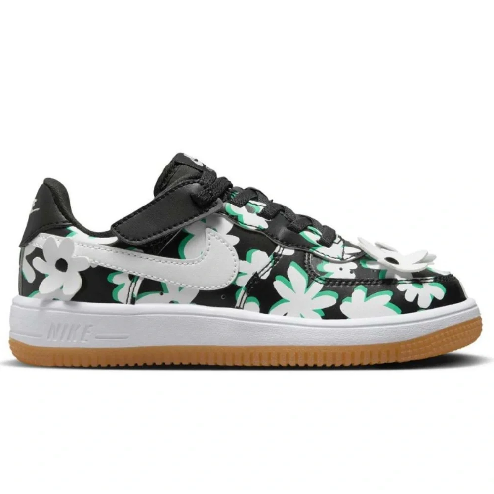 Nike Kids Black White Green Floral Sneakers